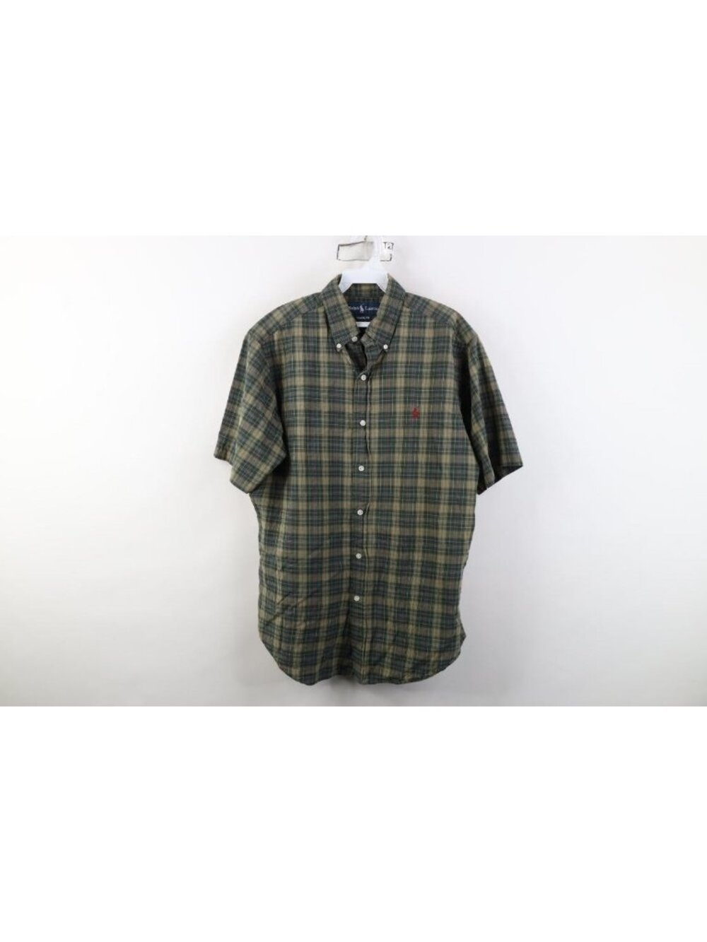 Vtg 90s Ralph Lauren Mens Medium Short Sleeve Collared Button Down Shirt Plaid